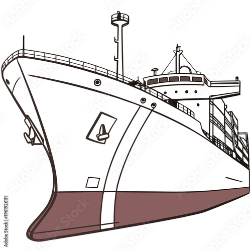 A large cargo ship with a brown hull and white superstructure