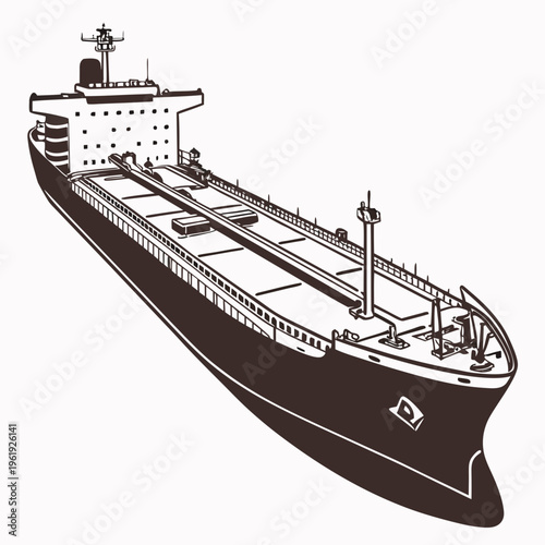 A large cargo ship or tanker vessel with a flat deck and a small superstructure