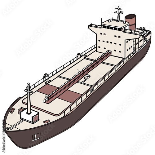 Vector illustration of a large cargo ship or tanker with a brown hull and beige deck