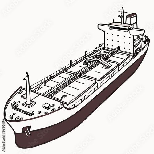 A large cargo ship or tanker with a brown hull and white deck