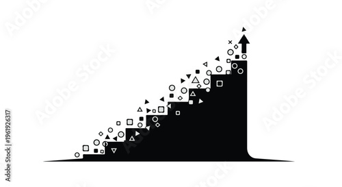 Abstract stairs ascending with scattered geometric shapes symbolizing growth and progress