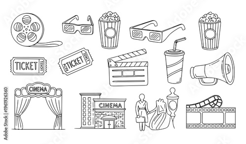 Cinema and movie night essentials illustrations