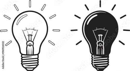 Contrasting light bulbs illuminated and darkened bulbs side by side