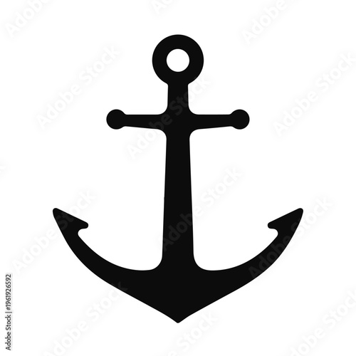 Black anchor silhouette icon. Nautical marine symbol for sailing, boating and maritime design
