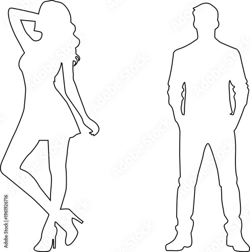 Silhouettes of a woman and a man facing each other