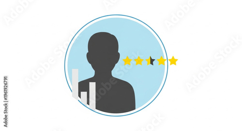 Silhouette of a person with rating stars and a graph overlay.