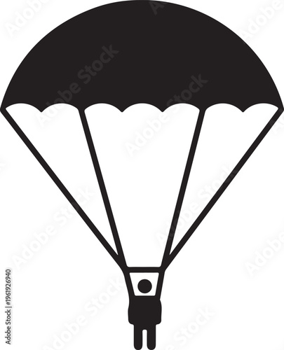 Parachute with person attached flying in air with harness and lines  adventure sports equipment