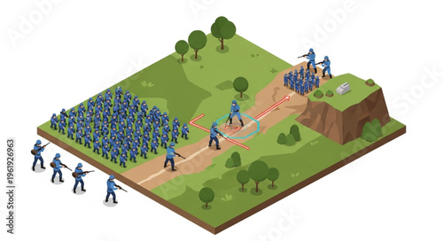 Isometric Battle Scene - Soldiers in a Strategic Conflict.