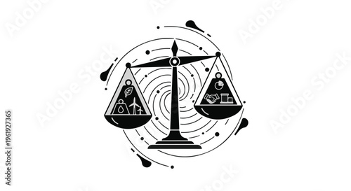 Balancing environmental sustainability with economic growth on a scale, conceptual illustration