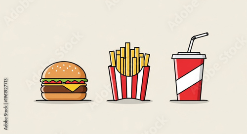 Cartoon Fast Food Meal - Burger, Fries, and Soda Illustration.
