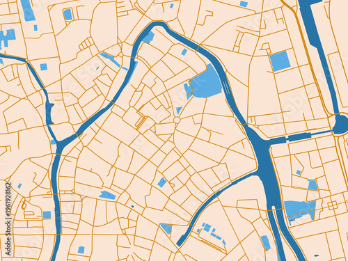 Fotografie City layout poster — Gent Centrum, Belgium – golden linework with blue water