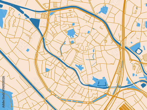 Fotografie Urban map poster of Mechelen Centrum, Belgium – gold and blue map palette