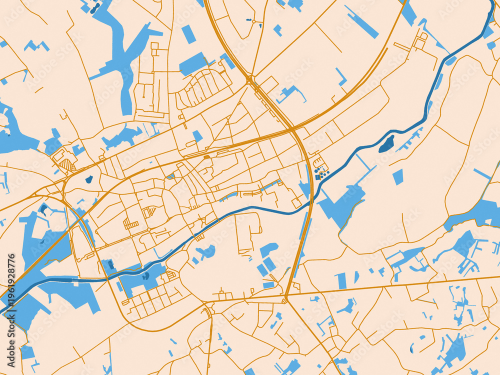 Naklejka premium City layout poster — Ninove, Belgium – golden linework with blue water