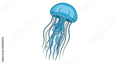 Blue Jellyfish Swimming in Ocean Water.