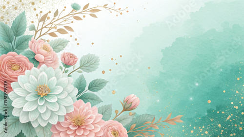 botanical floral frame empty center pastel background 