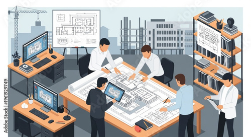 Architectural Team Collaboration - Blueprint Review and Design Discussion.
