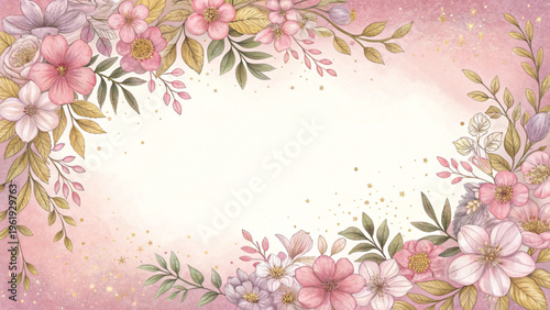 botanical floral frame empty center pastel background 