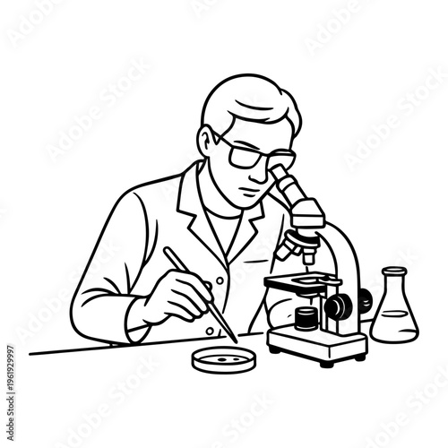 Scientist in Lab Coat Using Microscope to Examine Research Samples