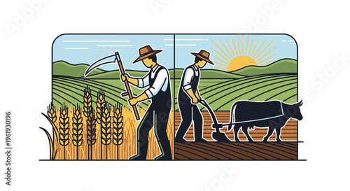 Farmers working in the field together.