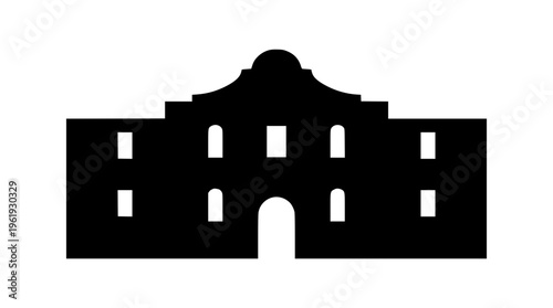 Black silhouette of a building with a central archway