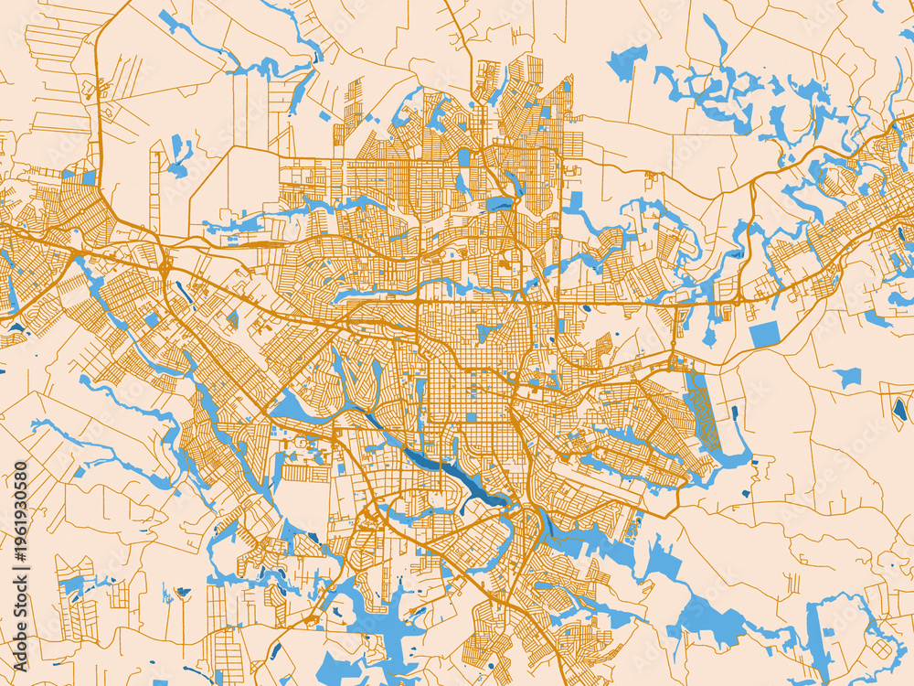 Obraz premium Urban map poster of Londrina, Brazil – golden linework with blue water