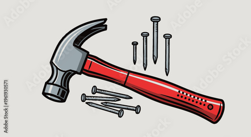 Hammer and assorted metal nails.