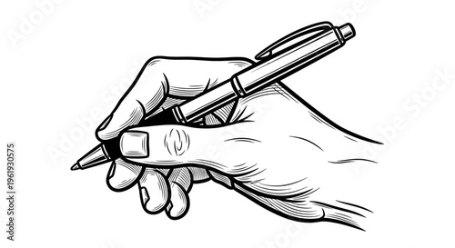 Hand holding a pen writing instrument.