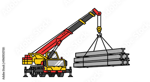 Heavy duty crane lifting metal beams.