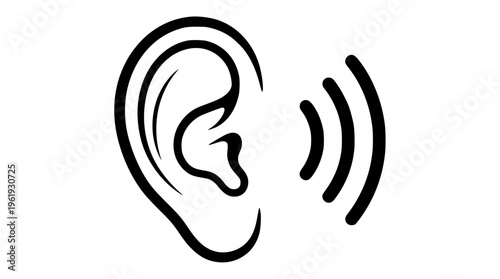 Vector illustration of a human ear hearing sound waves