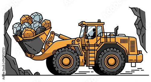 Heavy duty loader machine with rocks.