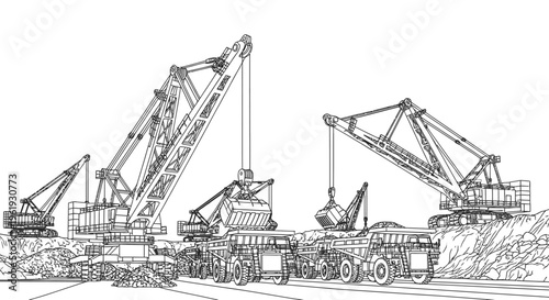 Heavy duty industrial cranes at work.