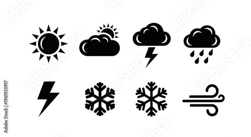 Weather Icons Collection: Sun, Clouds, Rain, Snow, Lightning, Wind