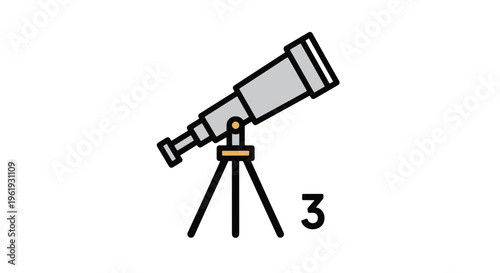 Simple Icon of a Telescope on a Tripod with Number 3