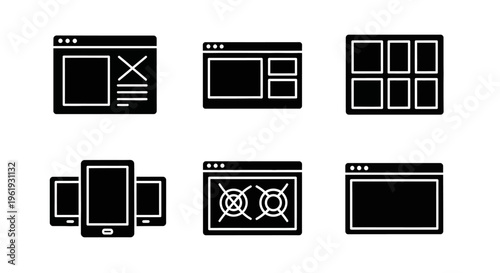 Web Design Layouts and UI Elements Icons Set