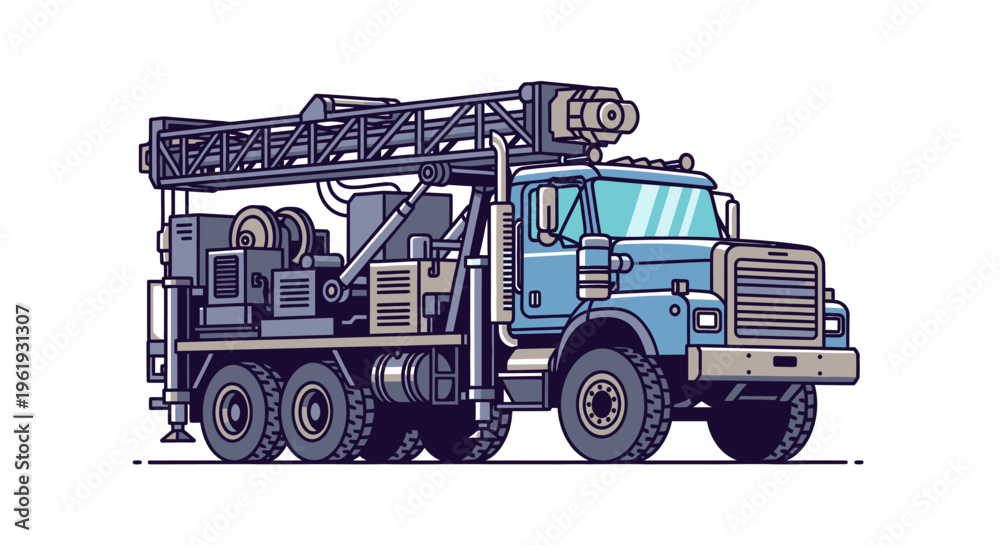 Obraz premium Large blue truck with crane.