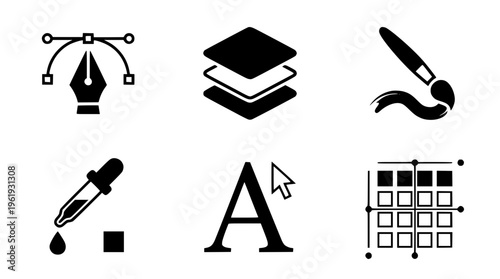 Vector graphic design tools and icons for digital art