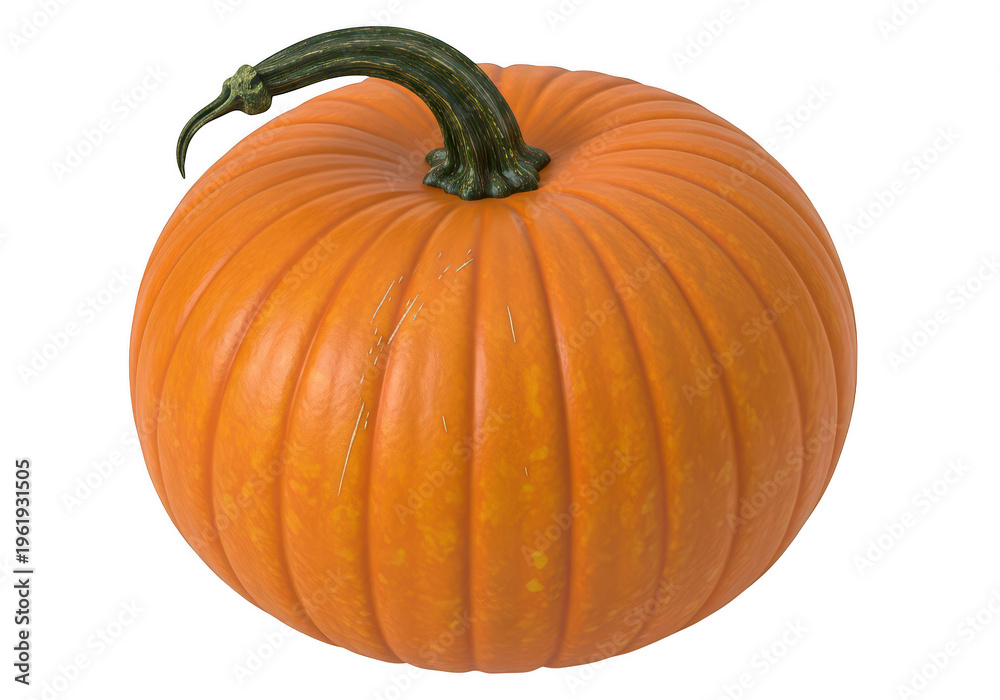 Obraz premium Vibrant orange pumpkin with green stem isolated on transparent background