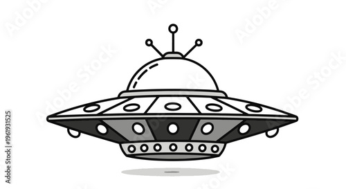 Flying Saucer Ufo Spaceship Cartoon Style Illustration with Lights