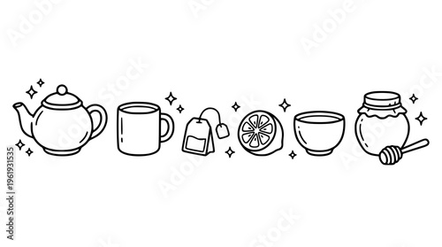 Vector illustration of tea time with honey and lemon