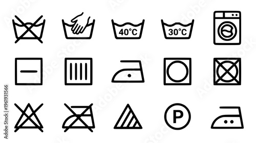 Laundry care symbols vector graphic illustration set