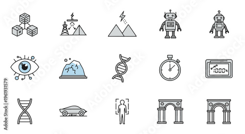 Icon Set Representing Technology Science and Innovation Concepts