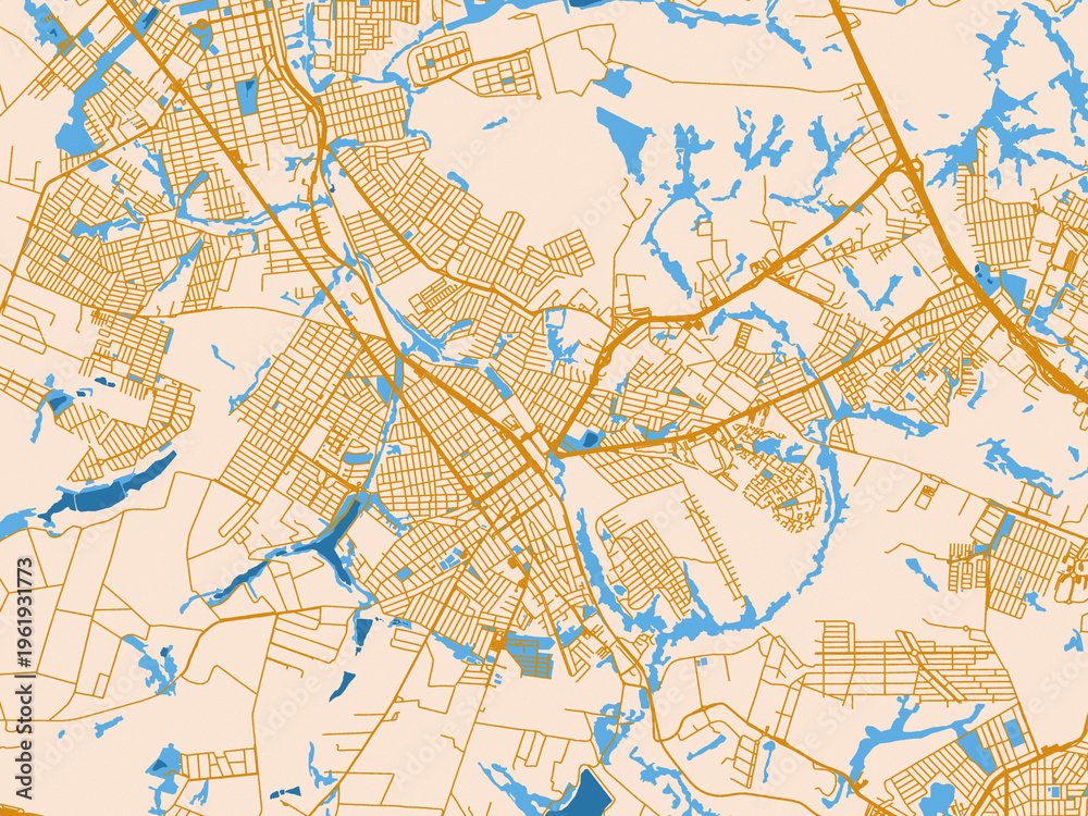 Fototapeta premium Minimal city map of Sumare, Brazil with light cream and blue contrast