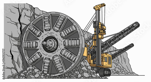 Large mining tunnel boring machine equipment.