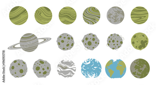 Set of Cartoon Planets and Celestial Bodies with Textures