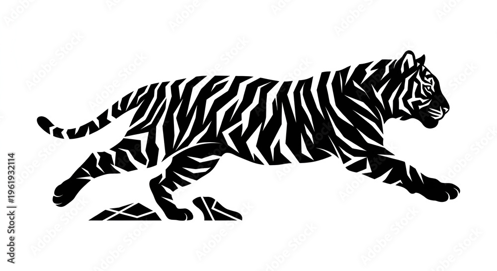 Obraz premium Roaring Tiger Head Silhouette Black Flat Vector Illustration