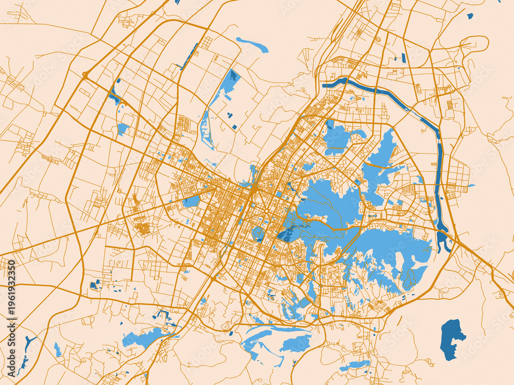 Fototapeta premium Minimal street plan of Anshan, China
