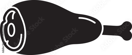 Black and white illustration of a ham hock with bone on white background