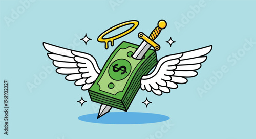 Angel Money with Sword and Halo Illustration.