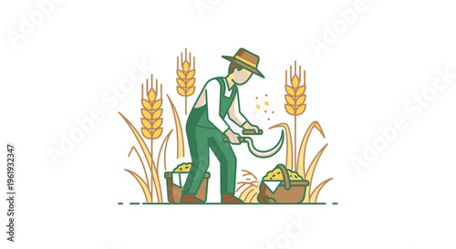 Man in green overalls working outdoors.