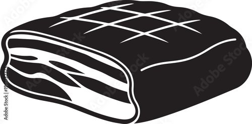 Black and white illustration of a cut steak with grill marks on top side view